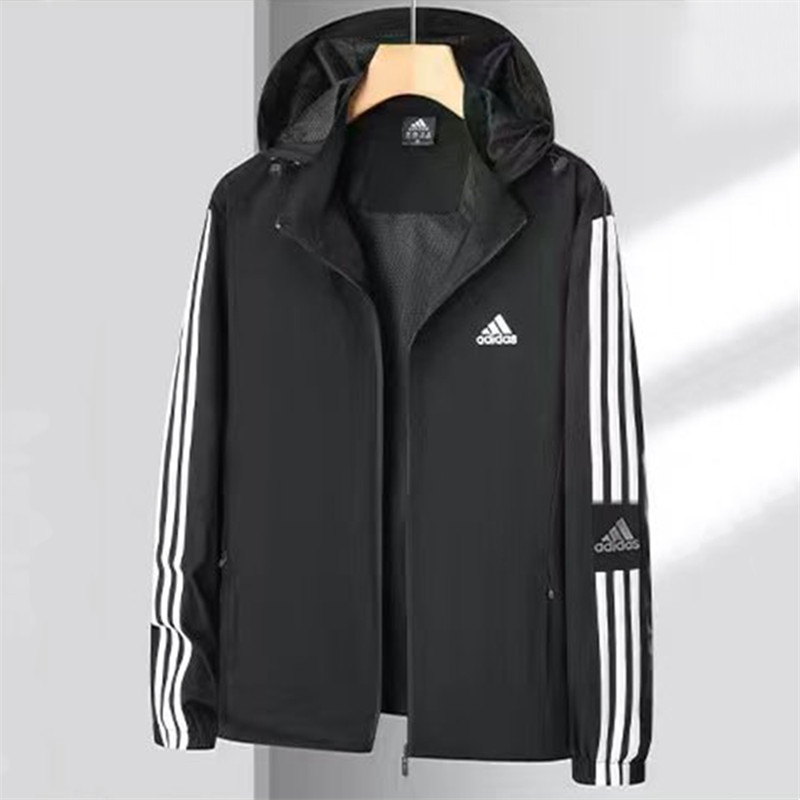 ปักโลโก้ Adidas Original Bomber Jacket เสื้อกันลม Unisex เสื้อกันลมมีฮู้ดเสื้อกันลมกีฬา