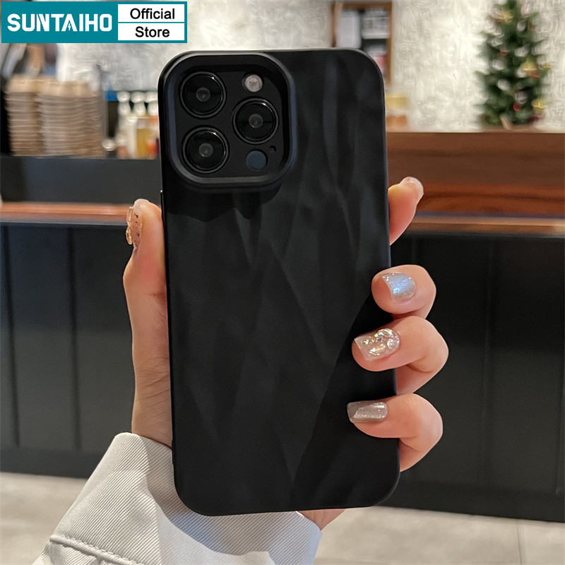 SUNTAIHO Suntaihoแฟชั่นSolid Frosting Waveซิลิโคนสีดํานุ่มเคสโทรศัพท์สําหรับIphone 17 16 15 14 12 13 11 Pro Max IP 7 8 Plus Iphon X XS XR Xs Max Thickenกันกระแทกปกหลัง