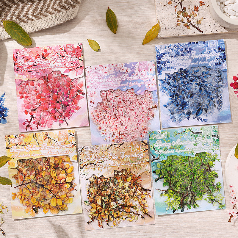 Wei 20 ชิ้น [Chunyu Muye Series] สติกเกอร์ธีมพืชและดอกไม้สติกเกอร์สติกเกอร์ PET กระดาษสติกเกอร์ Scrapbooking วัสดุสมุดภาพชุด