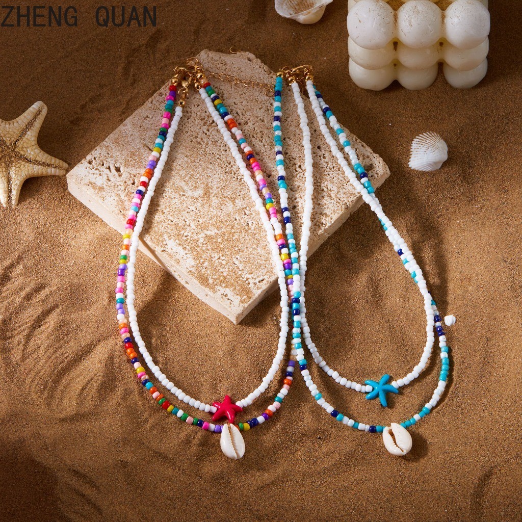 2 ชิ้น/เซ็ต Handmade ปลาดาวสร้อยคอลูกปัดสร้อยคอ Beach Choker สําหรับผู้หญิงแฟชั่นเครื่องประดับวันหยุดของขวัญสีสัน