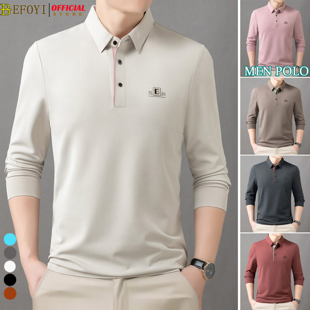 เสื้อโปโลผู้ชายแขนยาวปกเสื้อยืดลําลองสบายหนุ่มกลางอายุธุรกิจสํานักงานเสื้อกล้ามอเนกประสงค์ BEFOYI SZ213