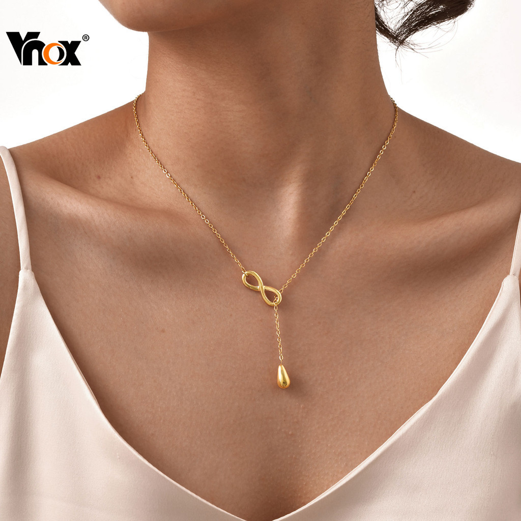 Vnox Infinite Symbol Water Droplet Y-Shaped สร้อยคอผู้หญิง, สแตนเลสสตีลออกแบบที่ละเอียดอ่อน, ของขวัญเครื่องประดับ
