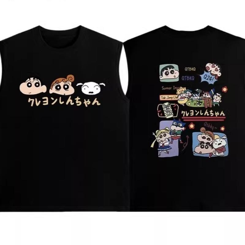 NEW เสื้อแขนกุดลายชินจัง สกรีนลายหน้า-หลัง ขาว-ดำ OP-1045