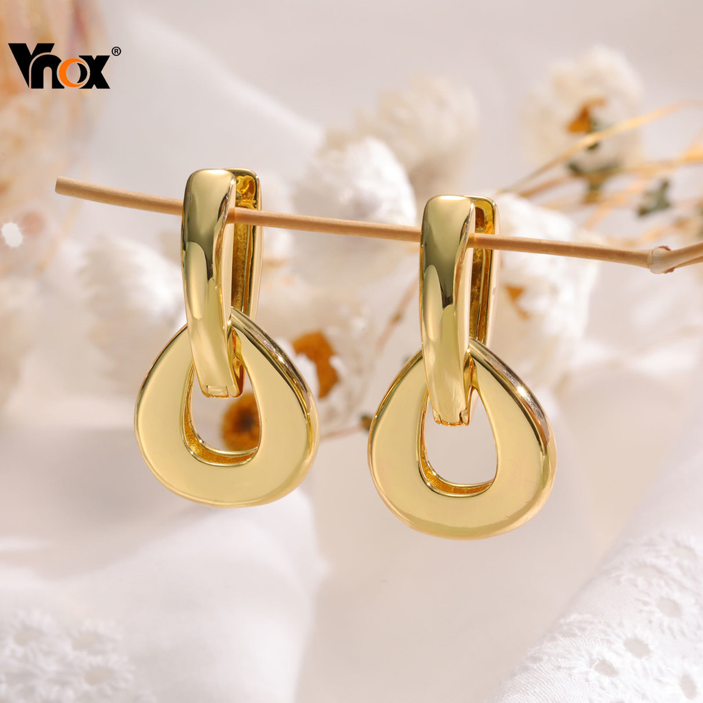 Vnox Double-Ring Waterdrop ต่างหูสําหรับผู้หญิง,18k Gold Non Tarnish ต่างหู,แฟชั่นเครื่องประดับของขวัญ