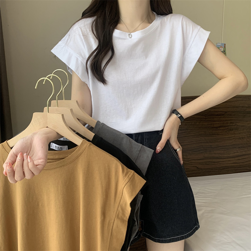 เสื้อยืดสตรี เสื้อแขนกุด ทรงเบสิคแมตช์ง่ายชิลๆ สีพื้น คอกลม