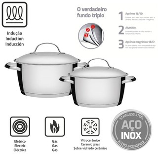 Jogo de Panelas Tramontina Allegra em Aço Inox com Fundo Triplo - 2 Peças
