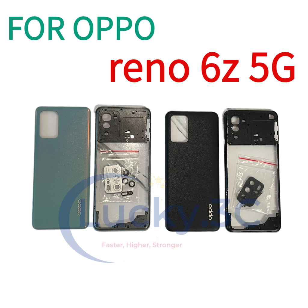 สําหรับ OPPO Reno 6Z 5G CPH2237 ฝาหลังแบตเตอรี่ + กรอบกลาง + กรอบกล้อง + อะไหล่ปุ่มด้านหลังกรณีที่อยู่อาศัยศูนย์แชสซีฝาครอบ