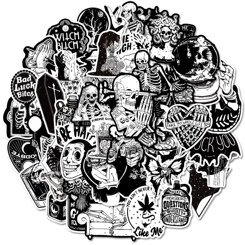 50 ชิ้น Gothic Graffiti สติกเกอร์ชุดกันน้ํา PVC Reusable Decals สําหรับสเก็ตบอร์ดแล็ปท็อปขวดน้ํา Dark ความงาม DIY Decor