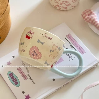 แก้วนม แก้วกาแฟ ลายแมวน่ารัก ใช้ไมโครเวฟได้ มี 3 ลายให้เลือก พร้อมส่ง