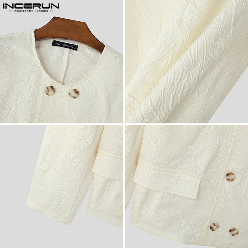 Incerun เสื้อเชิ้ตลําลองแขนยาวคอกลมขั้นสูงของเกาหลีสําหรับผู้ชาย