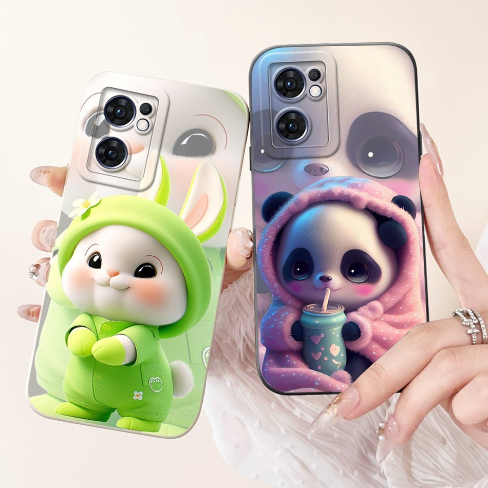 สําหรับ OPPO Reno7 5G เลนส์ป้องกันกรณี Reno 7 5G CPH2371 กระต่ายน่ารัก Panda การ์ตูนซิลิโคนนุ่มกรณี
