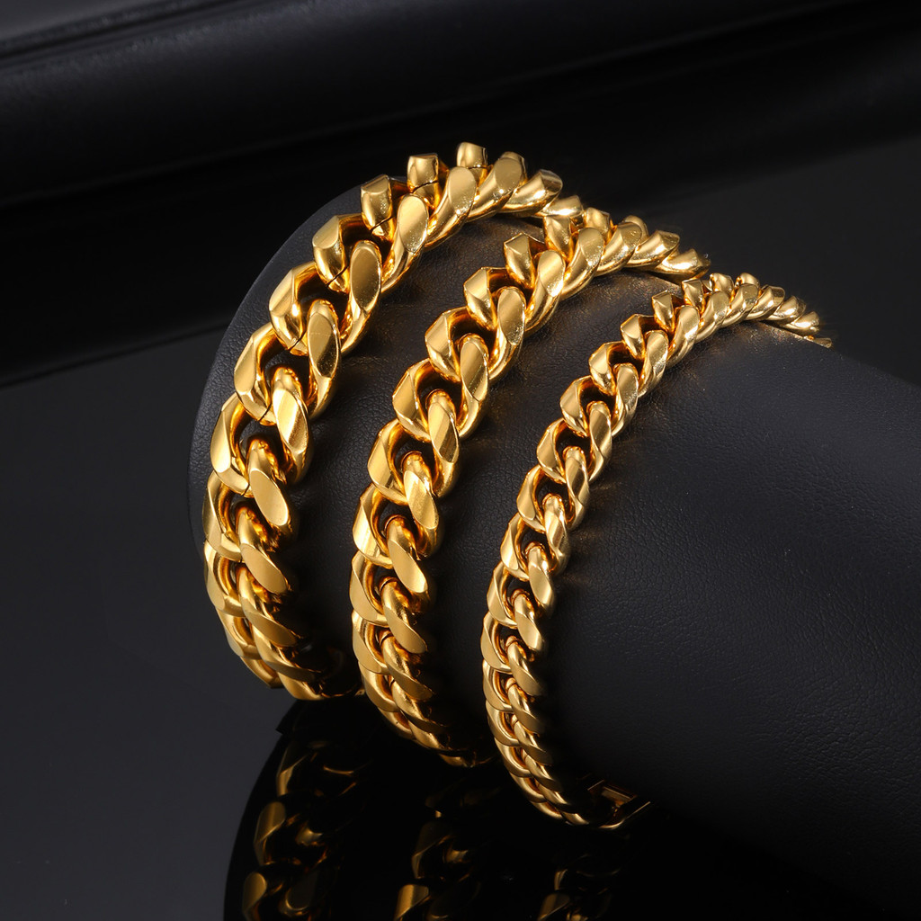 Vnox แฟชั่น Chunky High Polish สร้อยข้อมือผู้ชาย,18k Gold Plated Hip Hop Miami Cuban Link สร้อยข้อมือสําหรับชาย