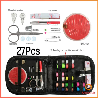 Khummak เซตเย็บผ้า DIY อุปกรณ์เย็บผ้าแบบพกพา Threader กรรไกร Pins อเนกประสงค์ Sewing Tool