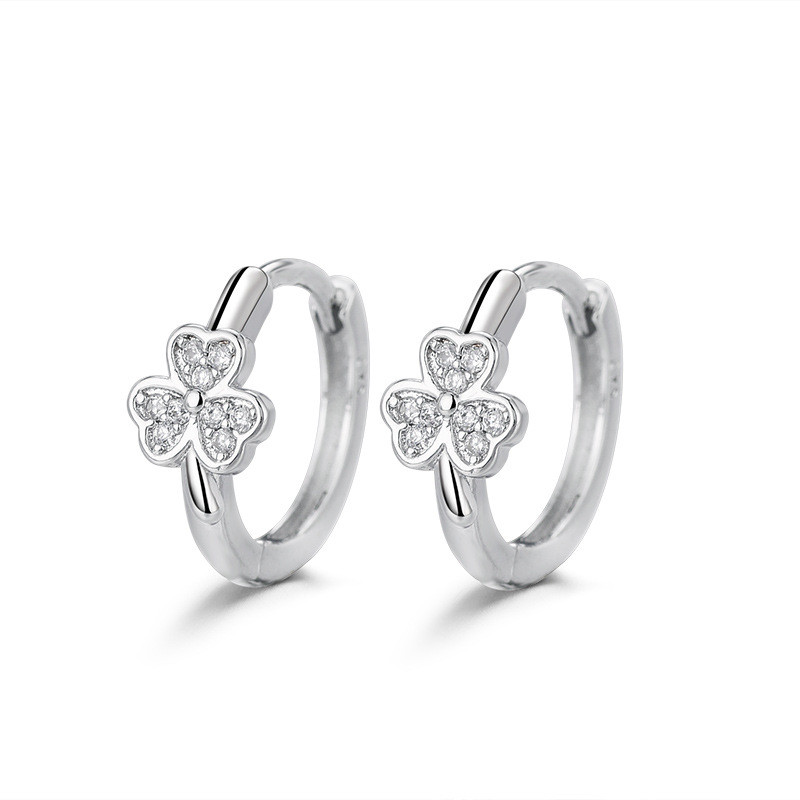 ต่างหูเพทาย Leaf Clover สําหรับผู้หญิงเงินดอกไม้ Hoop ต่างหูความงามงานแต่งงาน Jewerly ของขวัญ Pendientes