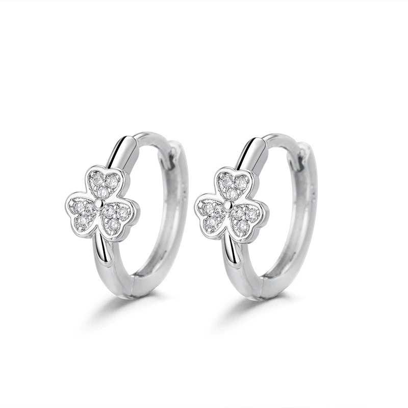 ต่างหูเพทาย Leaf Clover สําหรับผู้หญิงเงินดอกไม้ Hoop ต่างหูความงามงานแต่งงาน Jewerly ของขวัญ Pendientes