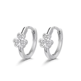 ต่างหูเพทาย Leaf Clover สําหรับผู้หญิงเงินดอกไม้ Hoop ต่างหูความงามงานแต่งงาน Jewerly ของขวัญ Pendientes