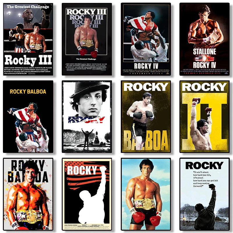 ภาพยนตร์คลาสสิก Balboa มวยเพาะกายโปสเตอร์ภาพวาดผ้าใบแรงบันดาลใจ Wall Art สําหรับห้องนั่งเล่นตกแต่งบ้าน Cuadros