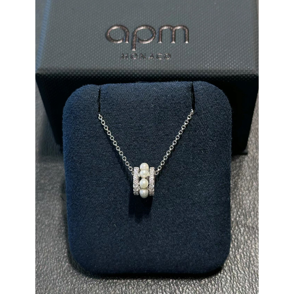 APM Monaco Pearl สร้อยคอเอวเล็ก 925 Silver Adjustable Clavicle Chain ของขวัญสําหรับแฟน