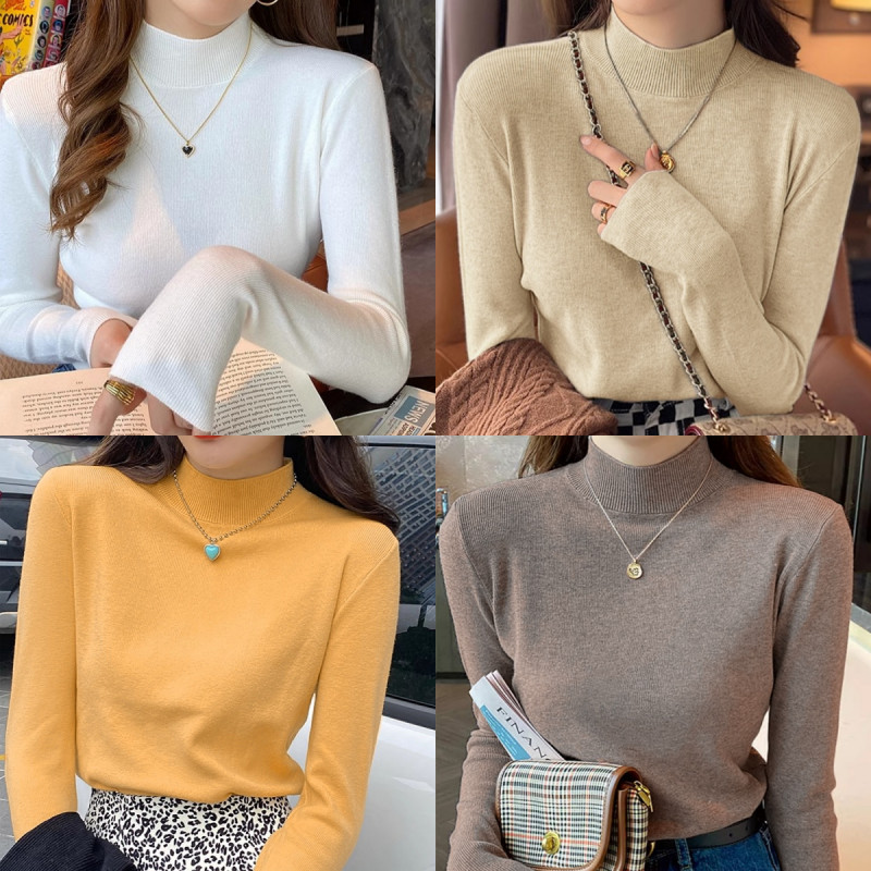 ccute  พร้อมส่ง  เสื้อแขนยาว กันหนาว ไหมพรม งานสีพื้นแฟชั่นสไตล์เกาหลี