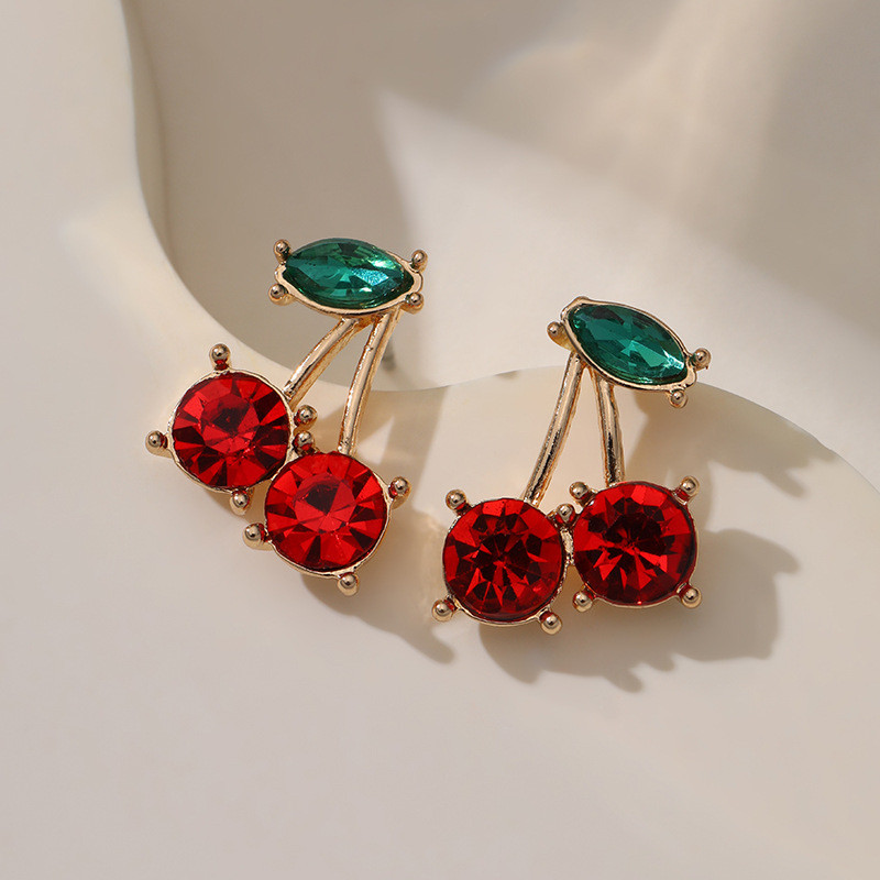 ต่างหูสตั๊ดเชอร์รี่สีแดงเก๋: Cubic Zirconia Accents, เครื่องประดับเรียบง่ายหรูหราสําหรับผู้หญิง – เครื่องประดับแฟชั่นหวานและสมบูรณ์