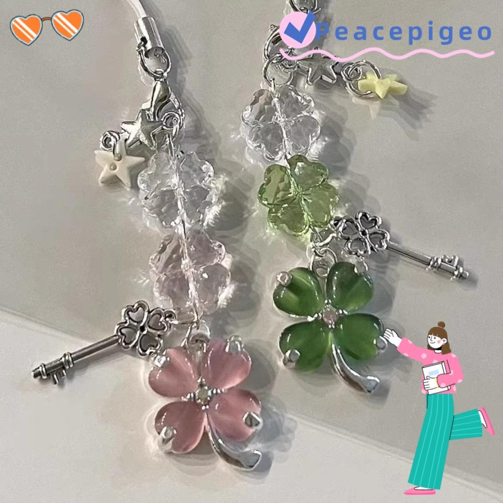 จี้เสน่ห์โทรศัพท์ PEACEPIGEO, พวงกุญแจใบไม้นําโชคน่ารัก, จี้ห้อยกระเป๋าของขวัญ Y2K