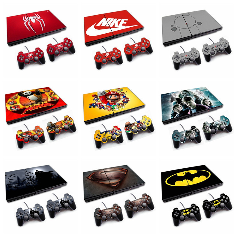 68 สีสติกเกอร์ผิวใช้งานร่วมกับ Sony Playstation 2 Slim ไวนิล Decal ชุดฟิล์มป้องกันสําหรับ PS2 Slim คอนโซลและ 2 ชิ้น Dualshock Controllers