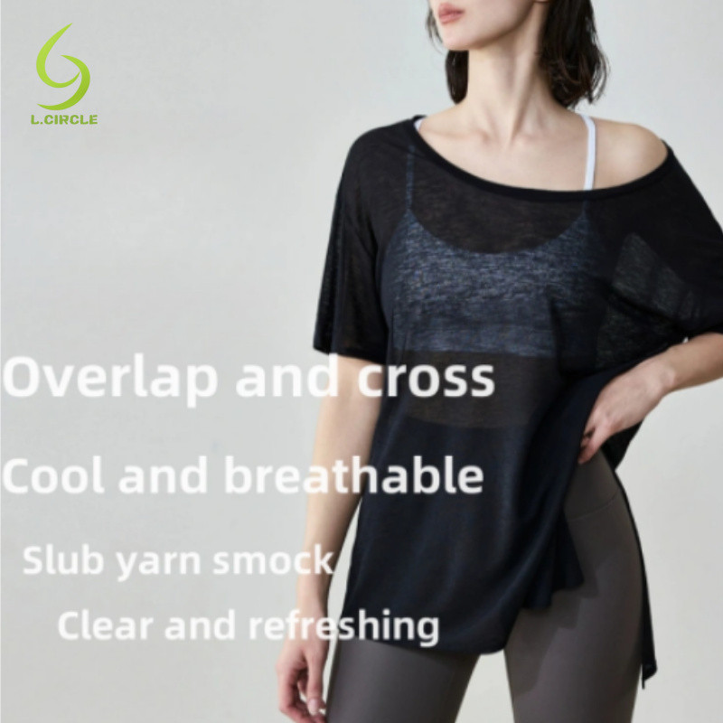 [L.circle] YOGA Sport TOP slub yarn Sports and Leisure SMOCK มีน้ำหนักเบาหลวมและระบายอากาศได้