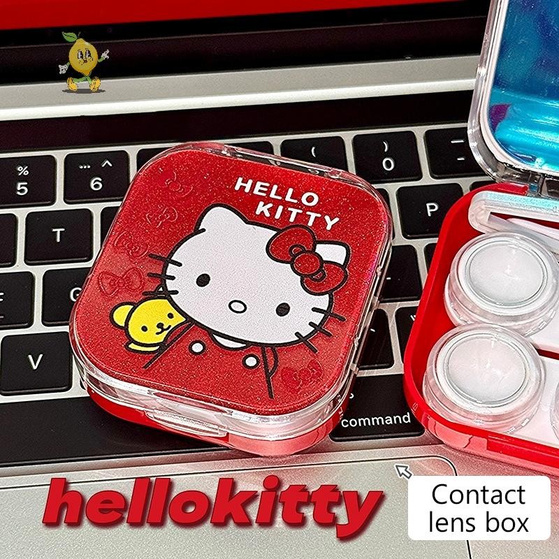 [mozh] 2 คู่สีแดง Hello Kitty คอนแทคเลนส์กรณี Kawaii Sanrio KT แมวความงามนักเรียนกล่องเก็บเครื่องสํา