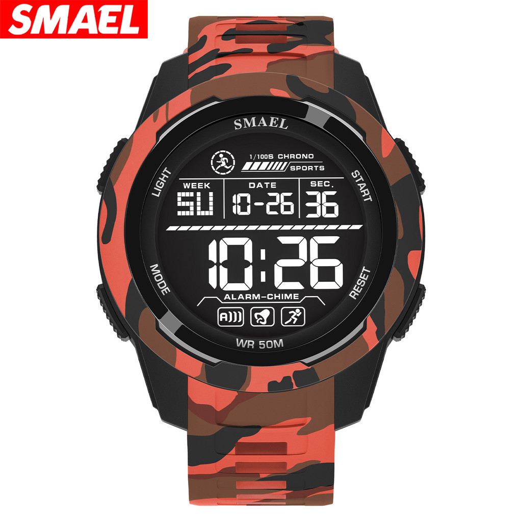 Smael 8105MC กันน้ําแฟชั่น Leisure Man นาฬิกาจับเวลาดิจิตอลนาฬิกาปลุกวันที่เรืองแสงโหมด ABS กรณี TPU