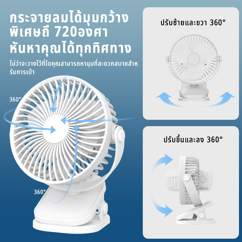 ลมเย็น Yonii รุ่น M18 พัดลมตั้งโต๊ะ 7.5 นิ้ว พัดลมเล็ก สีขาว ปรับมุมได้ 360° ไฟและพัดลม 2in1 พัดลมไร
