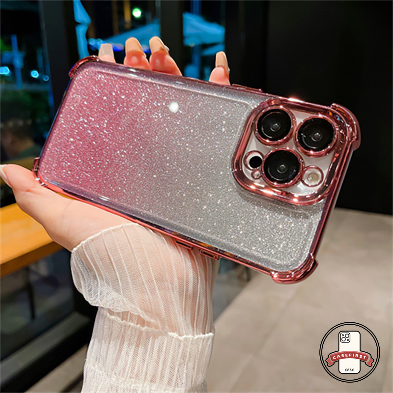 ผงกลิตเตอร์แฟชั่น เคส IPhone 11 13 14 16 15 12 Pro Max XR 7Plus X XS MAX 8 7 16 14 15 Plus SE หรูหราสี่มุมปกป้องกันการตก