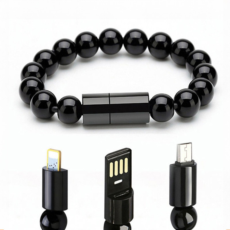 ลูกปัดสร้อยข้อมือสีบริสุทธิ์สาย USB สร้อยข้อมือโทรศัพท์มือถือสากลเครื่องชาร์จสําหรับ i-Phone Micro USB Type C Android Sync Data สายชาร์จเร็ว