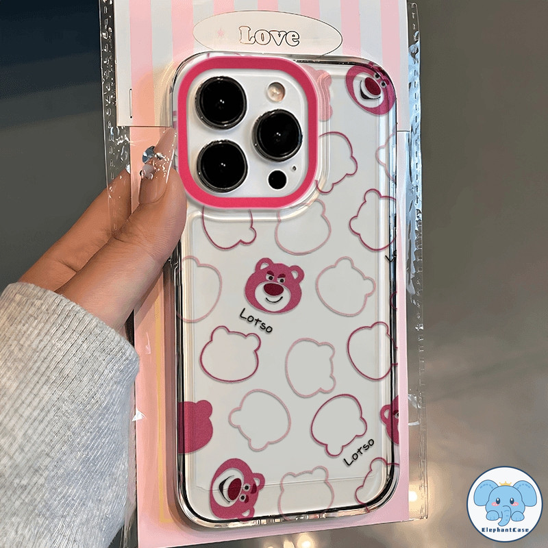 เคสไอโฟน เคส IPhone 11 16 15 13 12 14 Pro Max XS X XR Max 7 8 Plus SE เคสซิลิโคนนิ่มใสลายการ์ตูนหมีสตรอเบอร์รี่น่ารัก - รูปที่ 2