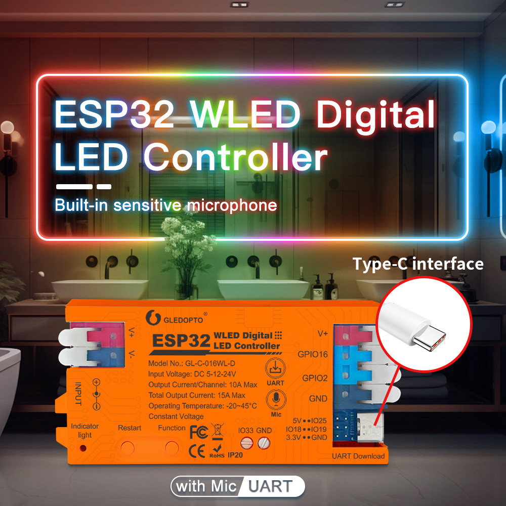 Gledopto ESP32 WLED LED Controller DIY แบบไดนามิกทํางานแอดเดรสดิจิตอล WS2811 WS2812 SK6812 TM1814 WS