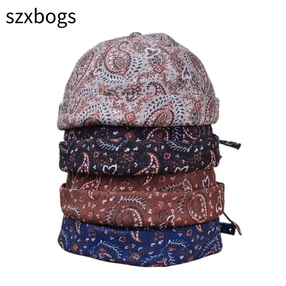 SZXBOGS Brimless Hat, Breathable Cotton Beanie Caps, Bohemian Style Adjustable Docker Cap ผู้ชายผู้ห