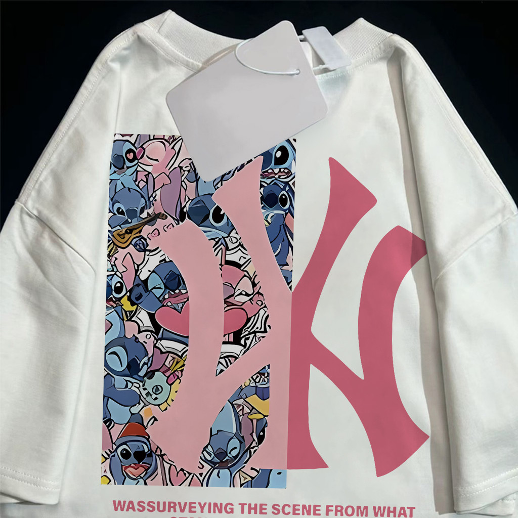 TIHIK เสื้อยืดผู้หญิง High Street สไตล์อเมริกัน องทรงหลวมพิมพ์ลายย้อนยุค P001773