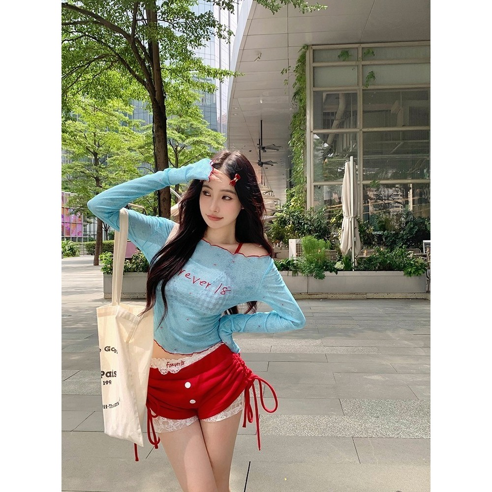 JJ Shop​💜​พร้อมส่ง เสื้อแขนยาวซีทรู /สายเดี่ยวบรา มินิมอลสไตล์ สีสดใส ใส่สบายซับเมอร์ 