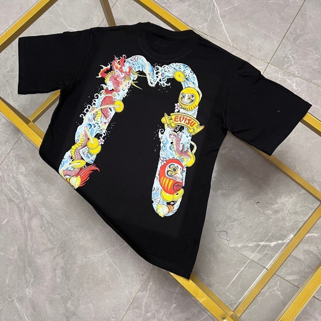 เสื้อยืดแขนสั้น คอปก ผ้าฝ้ายแท้ พิมพ์ลาย God of Fortune ทรงหลวม สไตล์ญี่ปุ่น แฟชั่นฤดูร้อน สําหรับผู้ชาย และผู้หญิง 2024