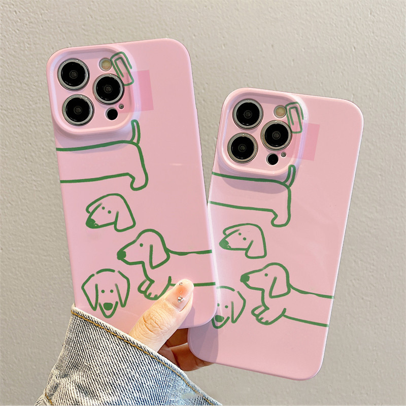 เคสโทรศัพท์มือถือแบบแข็ง กันกระแทก ลายการ์ตูนสุนัขไส้กรอกน่ารัก สีชมพู สร้างสรรค์ สําหรับ iPhone 15 14 13 12 11 pro Max se X XR XS Max 7 8 6 6s Plus