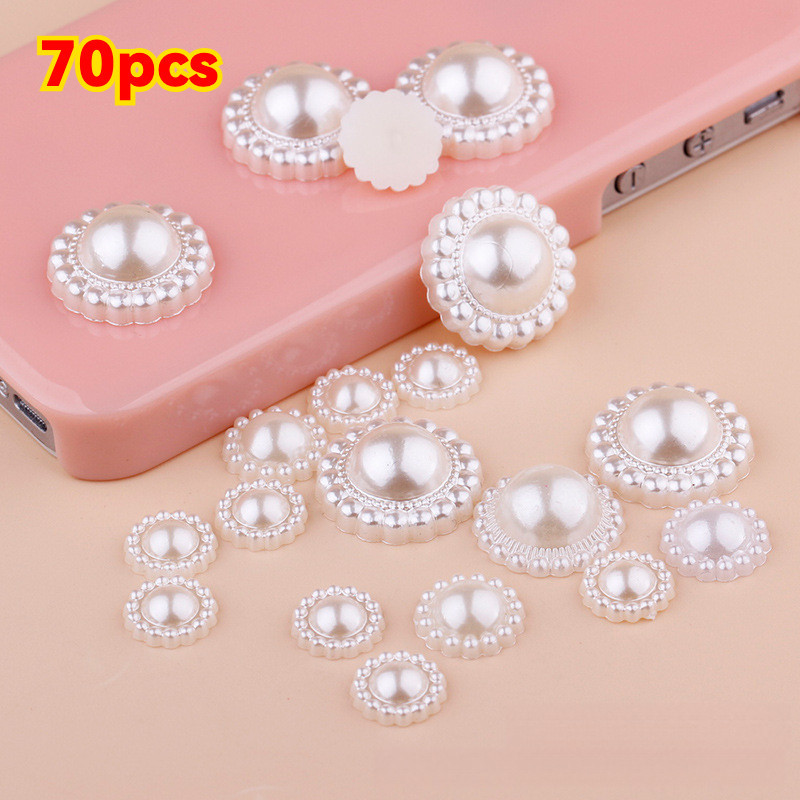 เคสโทรศัพท์มือถือ ประดับโบว์ และไข่มุก รูปดอกทานตะวัน และโบว์ แฮนด์เมด diy จํานวน 70 ชิ้น