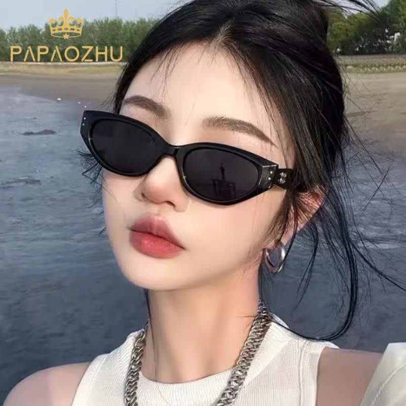 Papaozhu สุดเท่ หวาน ตาแมว สีดํา แว่นตากันแดด สําหรับผู้หญิง ผู้ชาย สตรีท แฟชั่น ซันนี่ แว่นตากันแดด เฉดสี ป้องกันรังสี