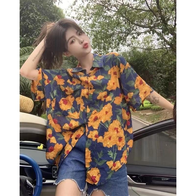 MIMI&DIDI เสื้อเชิ้ตฮาวายแขนสั้นลายดอก ทรงหลวม สไตล์เรโทร #W338 thumbnail 4