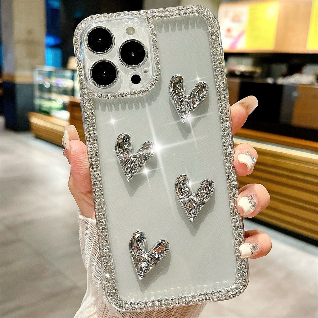 เคสโทรศัพท์มือถือ ประดับเพชรเทียม พลอยเทียม ลายหัวใจ สําหรับ Samsung A05 A15 A25 A35 A55 A04 A14 A24 A34 A54 A03 A13 A23 A33 A53 A73 A12 A22 A32 A42 A52 A72 A11 A21 A31 A51 A71 A10 A20 A30 A50 A70