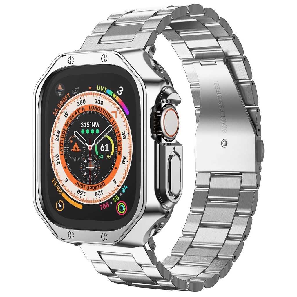 เคสป้องกัน TPU และสายนาฬิกาข้อมือ สเตนเลส โลหะ สําหรับ iwatch Ultra 2 1 Band 49 มม. 45 มม. 44 มม. 42 มม. 41 มม. 40 มม. 38 มม. iwatch series 3 4 5 6 se 7 8 9
