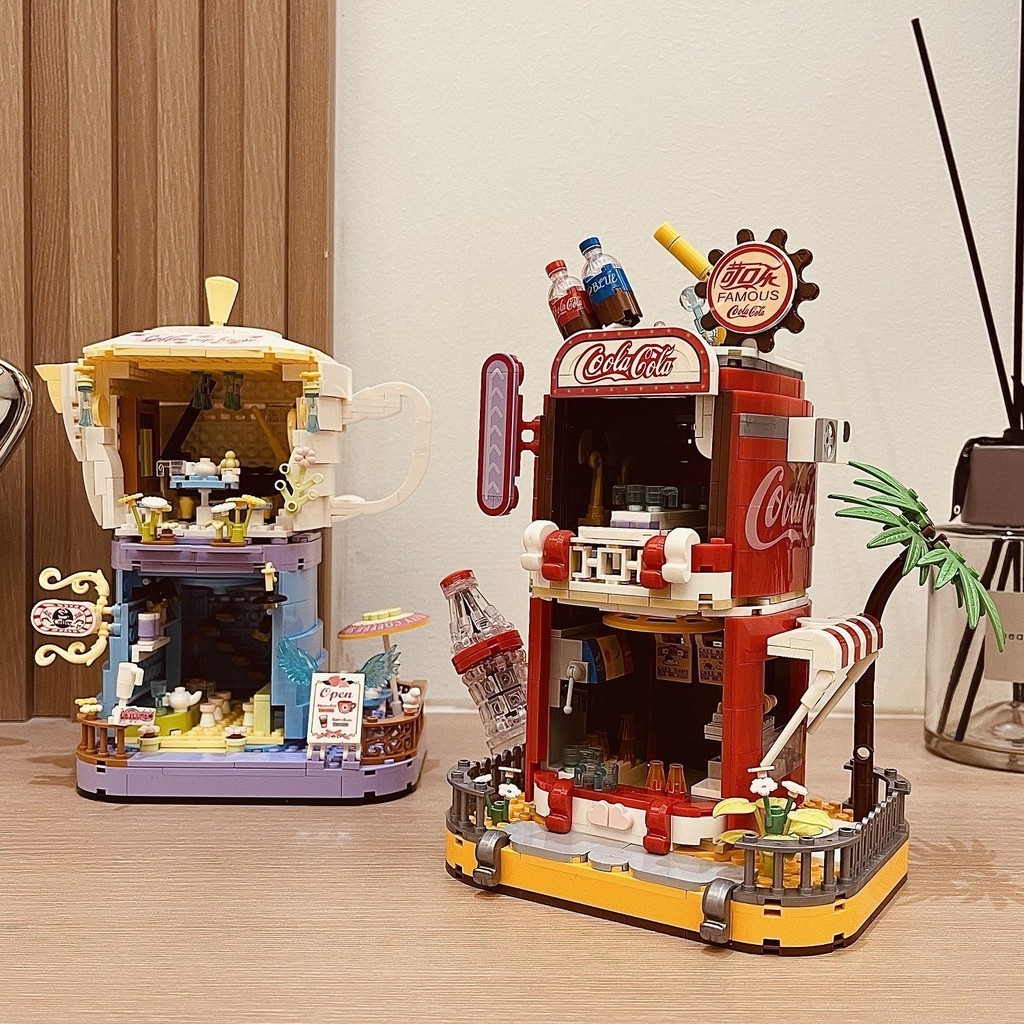 เข้ากันได้กับ Lego Building Blocks ประกอบเครื่องดื่ม Coffee House Street View Building แทรกของเล่น