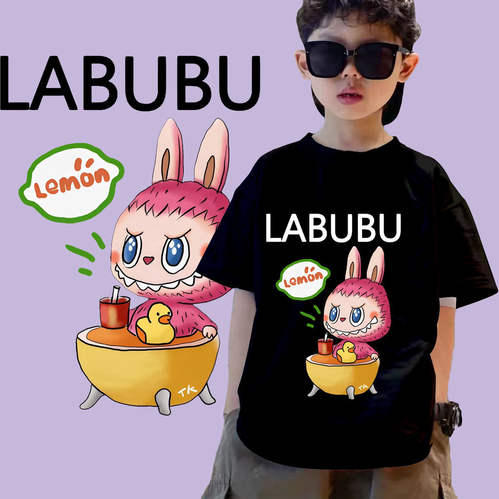   【เสื้อยืดใหม่】เสื้อยืด ผ้าฝ้ายแท้ พิมพ์ลาย Labubu Pop Mart สวมใส่สบาย ไม่มีรอยย่น สําหรับเด็ก มี 8 สี