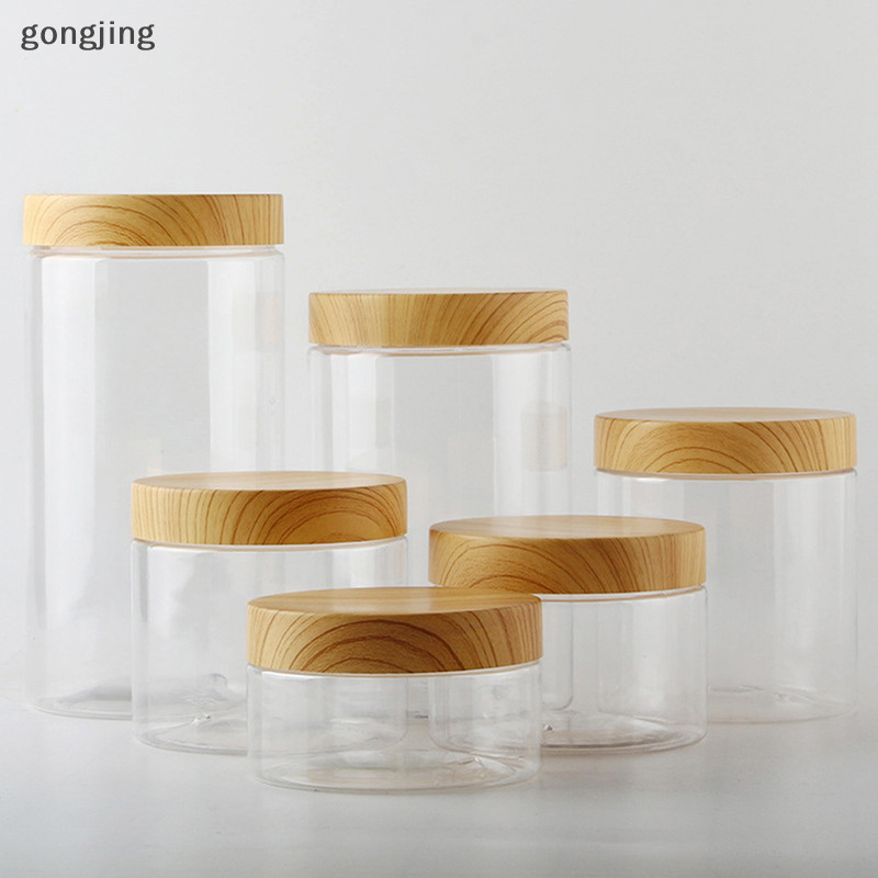 [Gong] เช่น กระปุกใสเปล่าภาชนะพร้อมฝาไม้เลียนแบบพลาสติกขวดเก็บพลาสติก TH