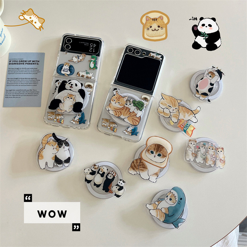 Mofusand เคสโทรศัพท์มือถือแบบแข็ง ใส แม่เหล็ก กันกระแทก พร้อมที่ตั้งวาง สําหรับ Samsung Z Flip 6 5 4 3 Galaxy Z Flip 5 Flip 4 Flip 3