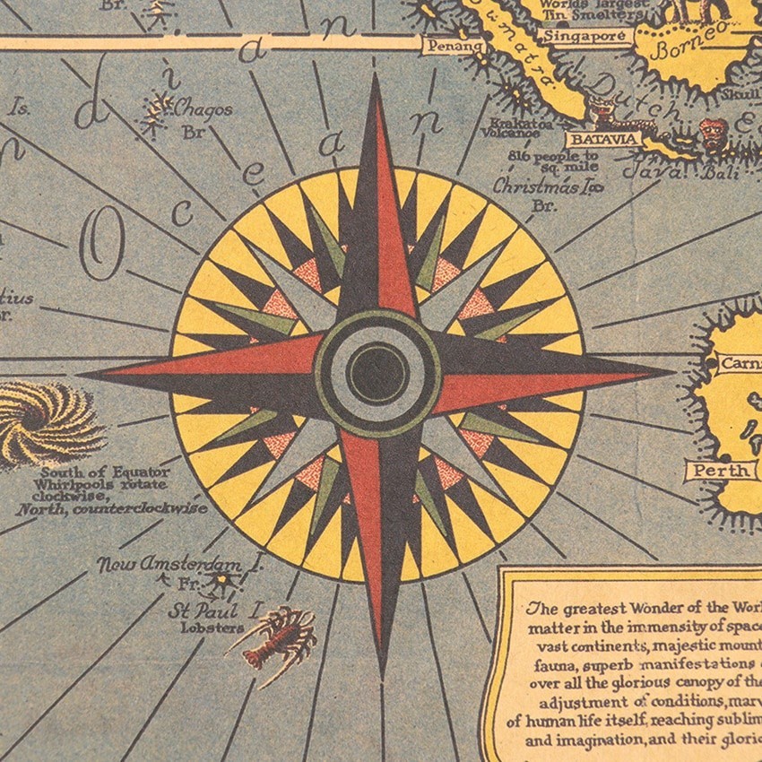 สติกเกอร์โปสเตอร์ ลายแผนที่โลก สไตล์เรโทร สีฟ้า สําหรับตกแต่งผนังบาร์ คาเฟ่ บาร์ 68.5X 51.5 ซม. - รูปที่ 3