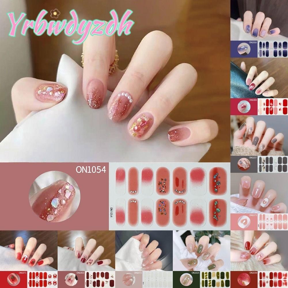 Yrbwdyzdh NAil Patch, Full Cover Floristic Gel NAil Stickers, Easy To Removal 14Strips Semi Cured Gel เล ็ บแถบ DIY NAil Art Making